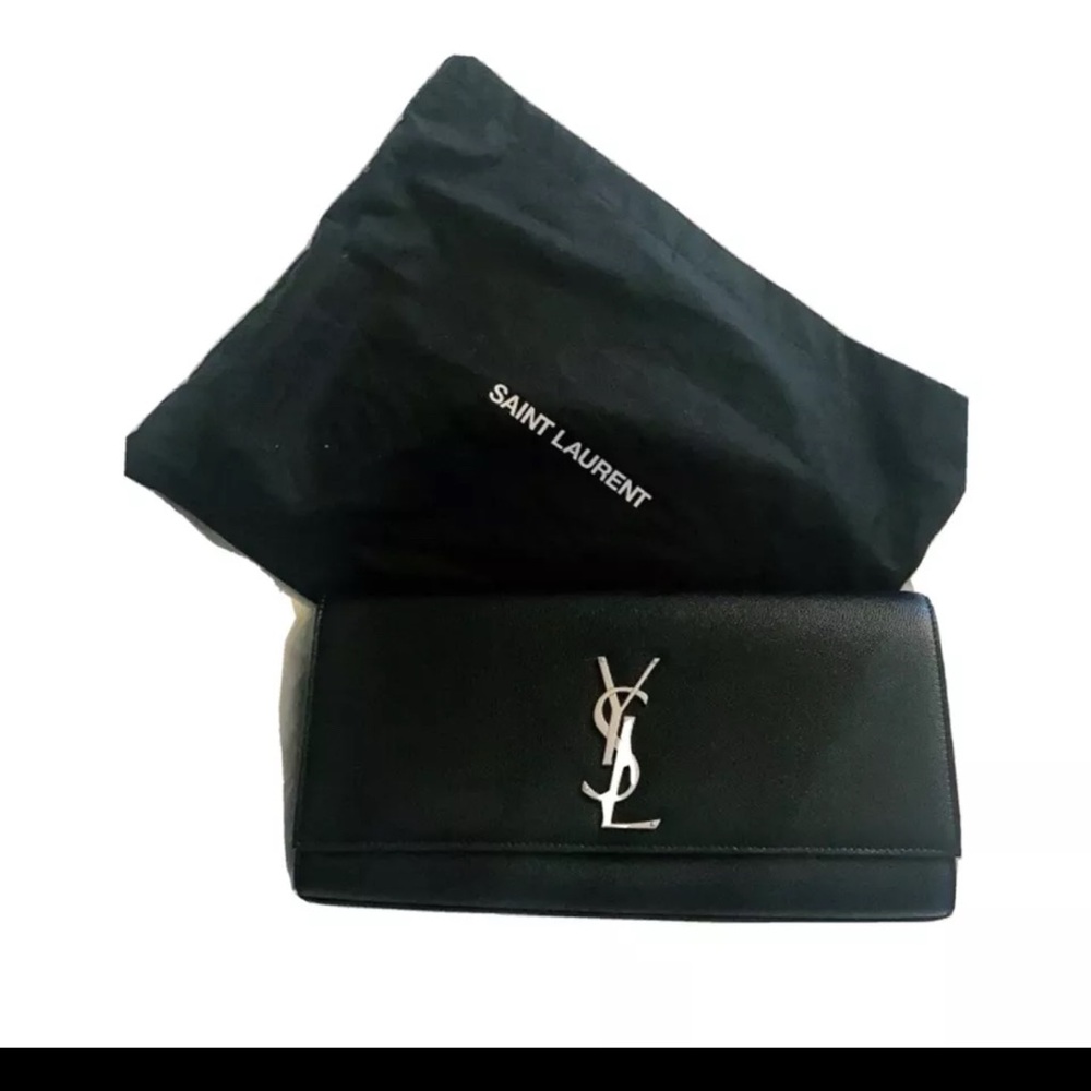 Saint Laurent Kate Canvas Interior Clutch Black Leather